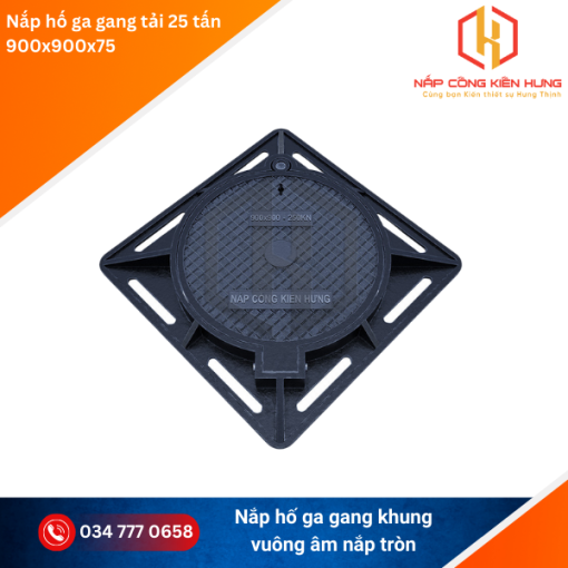 nắp hố ga gang 900x900 khung âm tải 25 tấn