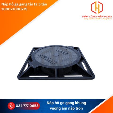 Nắp hố ga gang cầu 1000×1000 khung âm