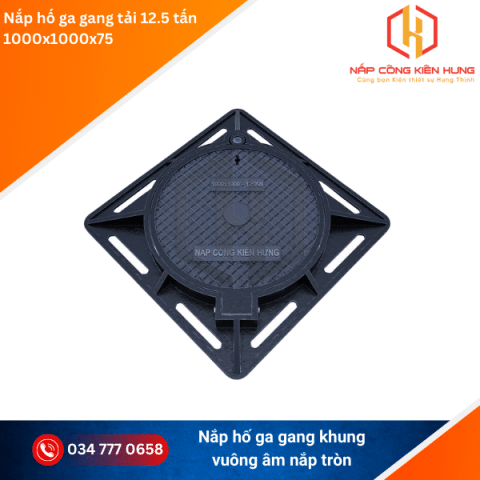 Nắp hố ga gang cầu 1000×1000 khung âm