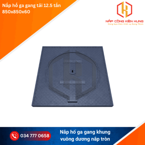 Nắp hố ga gang cầu 850×850 khung dương